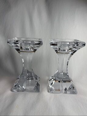 Vintage Crystal Candle Holder Pair 6” Pillar Votive Set - Made in Slovenia